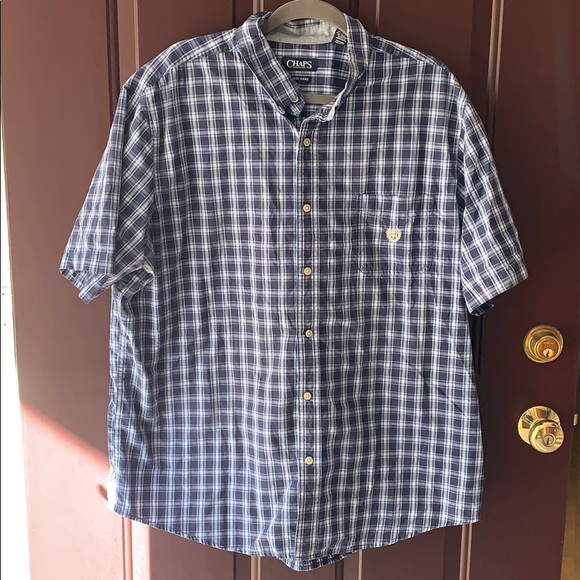 90'S Ralph Lauren CHAPS short sleeve button down check shirt men's size M vintage cotton navy blue type Vintage Second Hand